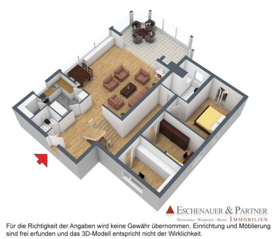 3D Grundriss EG klein Einfamilienhaus Harxheim