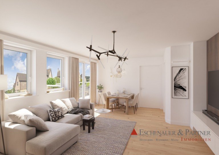 Wohnzimmer Mainz Erdgeschosswohnung Neubau! Moderne und hochwertige Erdgeschosswohnung mit Garten im Ortskern von Mainz-Hechtsheim