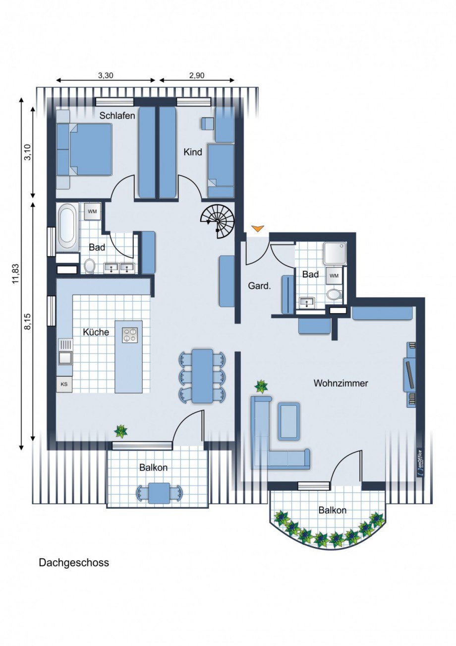 Grundriss Dachgeschosswohnung Leimen