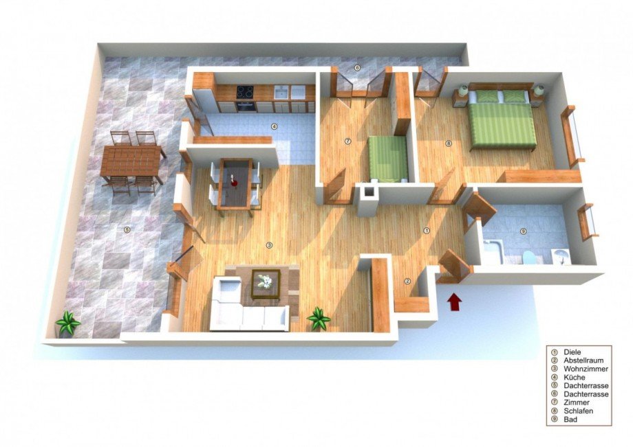 Grundriss 3D Penthousewohnung Walldorf