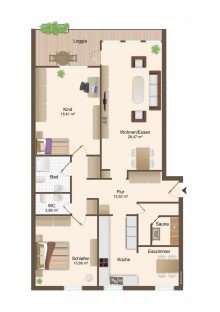 Grundriss Gro�z�gige 3 Zimmer-Wohnung mit tollem Ausblick, Sauna, Einbauk�che und TG-Stellplatz.