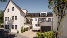 Ansicht Stra�e Neubau! Moderne und hochwertige Erdgeschosswohnung mit Garten im Ortskern von Mainz-Hechtsheim