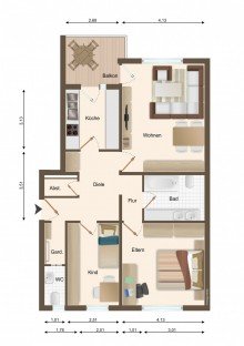 Grundriss WOHNEN IM GR�NEN - Sch�n geschnittene 3 ZKB mit Balkon und PKW-Stellplatz in Wilhelmsfeld