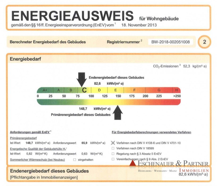Auszug Energieausweis Erdgeschosswohnung Wilhelmsfeld